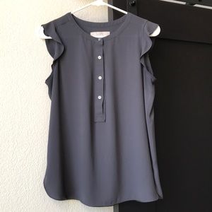 LOFT Gray Cap-Sleeve Blouse SZ-S